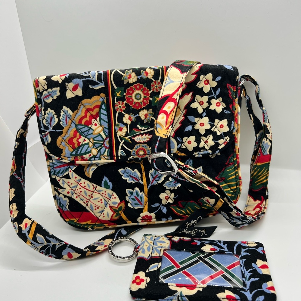 Vera Bradley Black Crossbody Bag with Patchwork Design with matching ID Holder